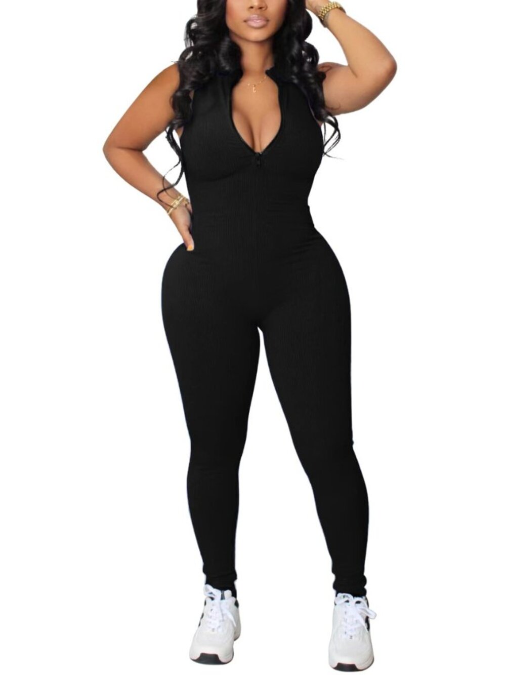 Women's Sexy Jumpsuits Workout Sleeveless Ribbed One Piece Casual Pants Plus